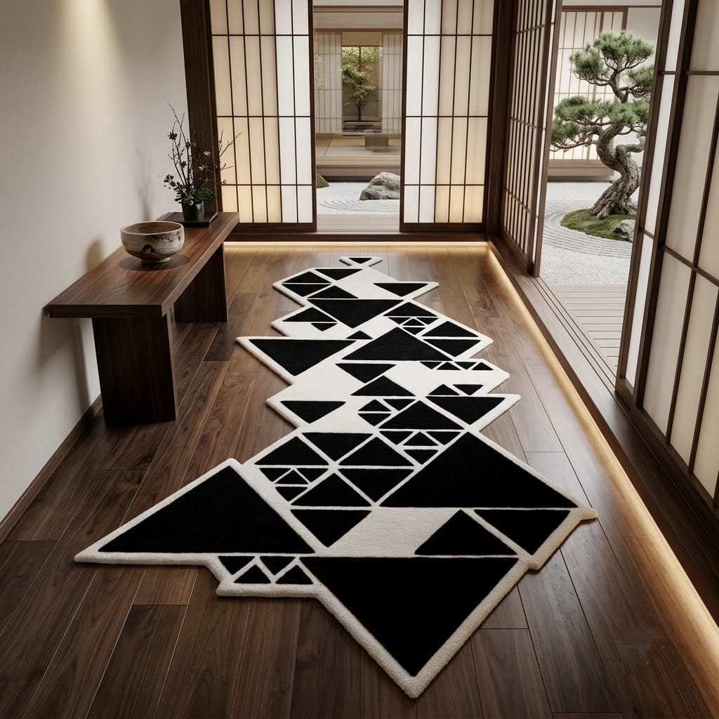 Carpet design ideas for 2026: modern patterns worth knowing before you buy 8 Broken Triangle Runner Rug featuring a distinctive geometric carpet design