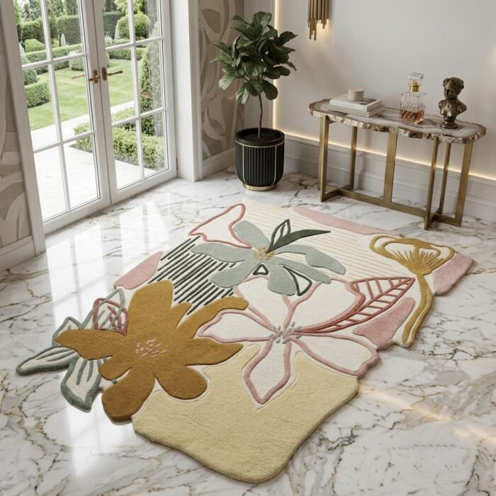 Mustard Bloom Floral Rug handmade rug - Indian Carpets