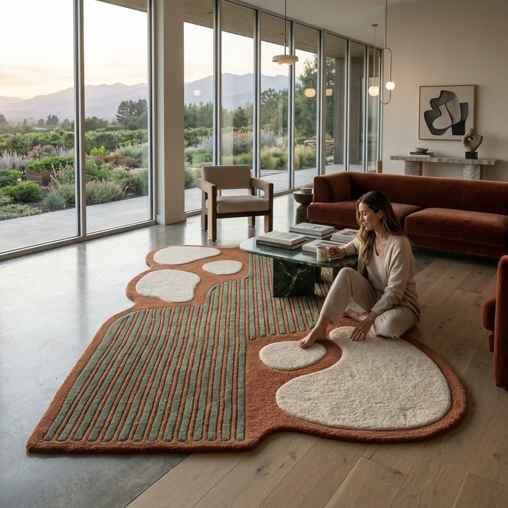 Terracotta Teal Abstract Rug