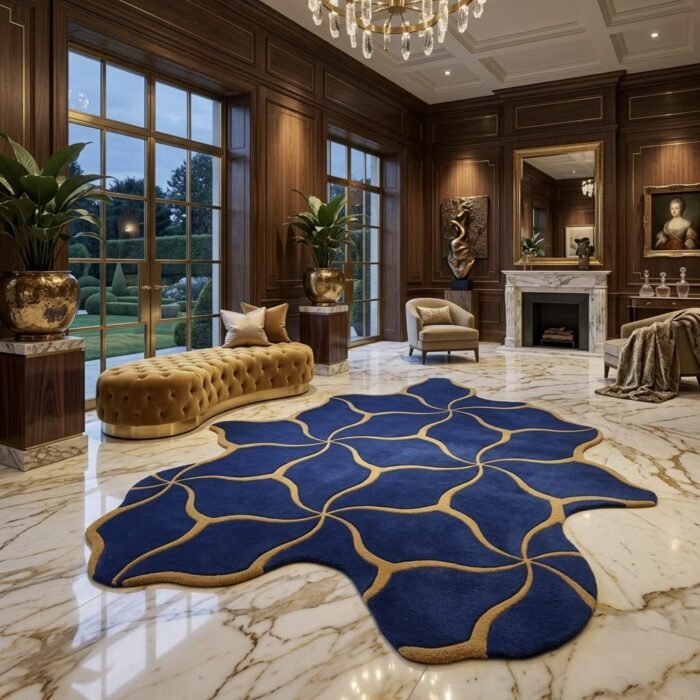 Navy Geometric Petal Rug handmade rug - Indian Carpets