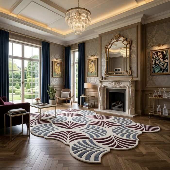 Burgundy Fan Mosaic Rug handmade rug - Indian Carpets