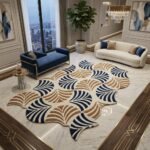 Navy Tan Abstract Rug View 1