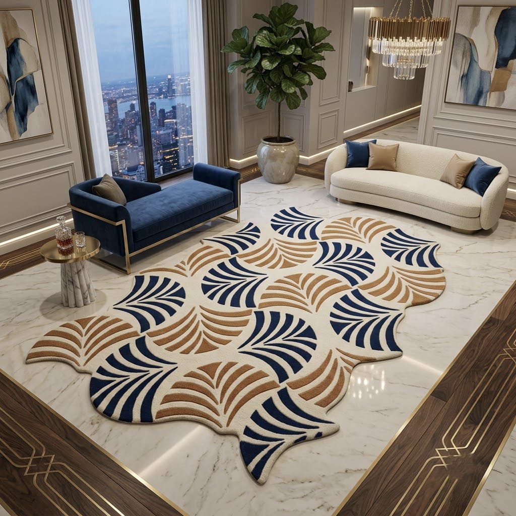Navy Tan Abstract Rug