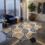 Navy Tan Abstract Rug View 2