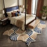 Navy Tan Abstract Rug View 5