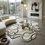 Ivory Ink Contour Abstract Rug View 4