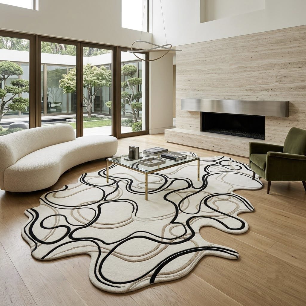 Ivory Ink Contour Abstract Rug