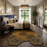 Golden Navy Floral Rug View 5