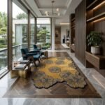 Golden Navy Floral Rug View 4