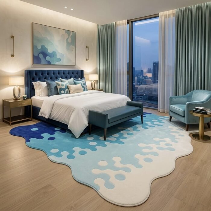 Blue Organic Wave Rug handmade rug - Indian Carpets