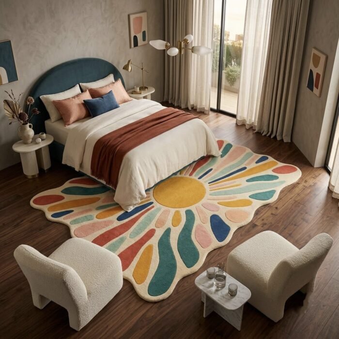 Multicolor Sunburst Rug handmade rug - Indian Carpets