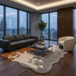 Modern Orange Gray Geometric Rug View 3