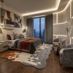 Modern Orange Gray Geometric Rug View 2