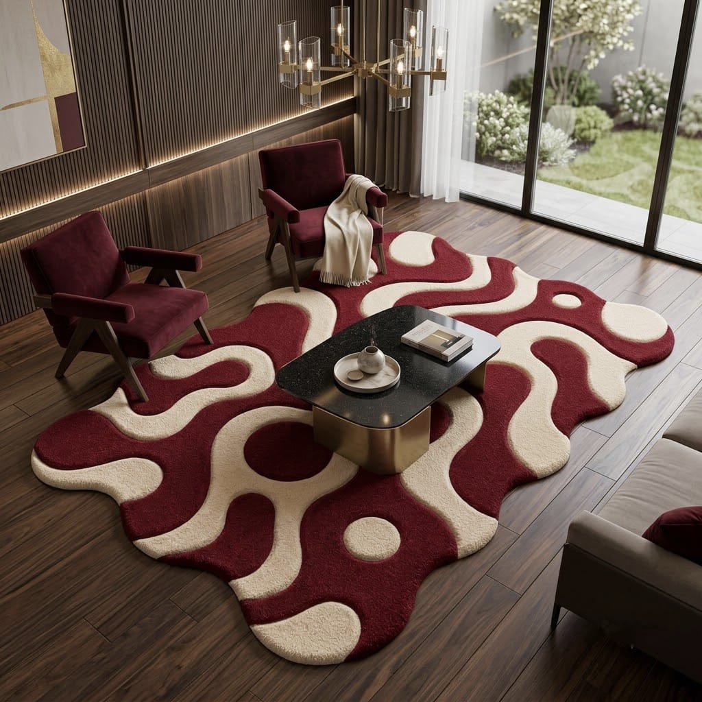Burgundy Abstract Rug