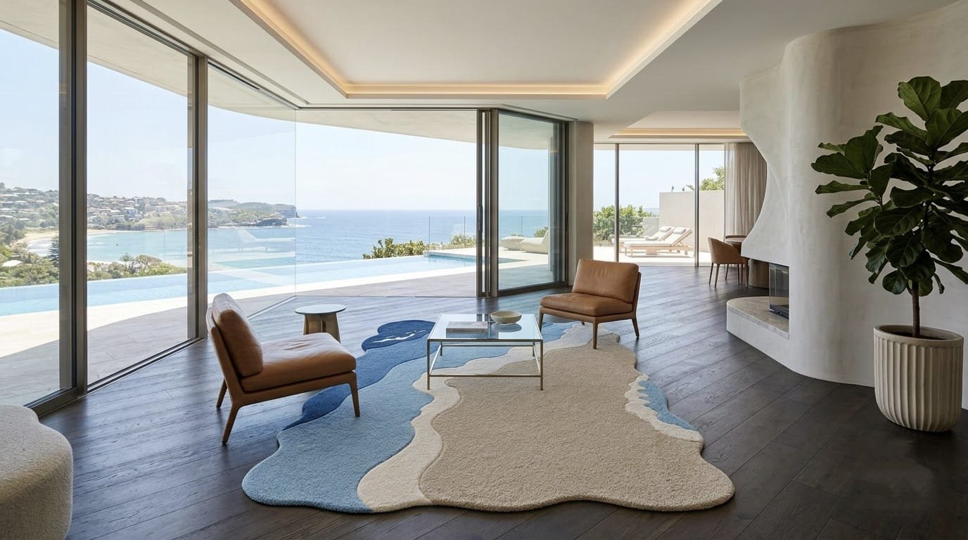 Blue Beige Wave Rug