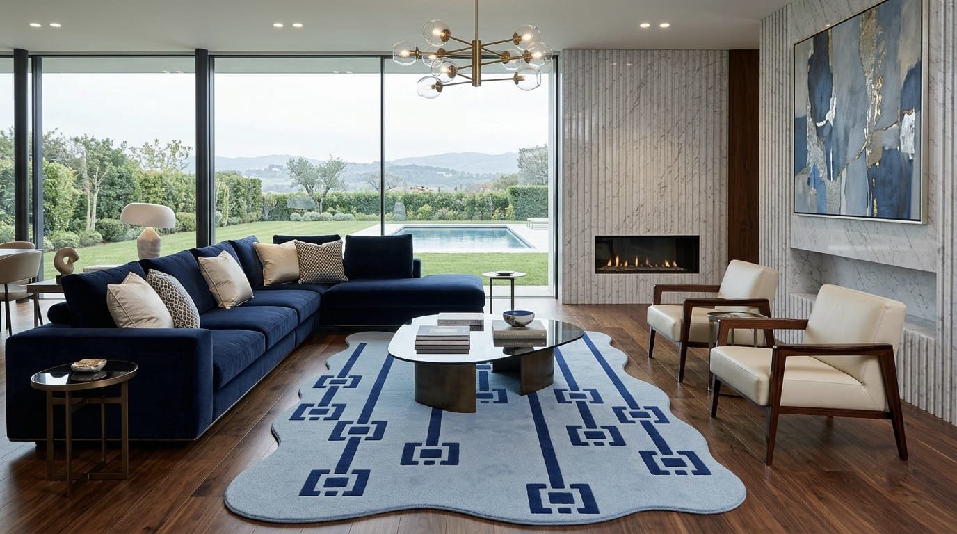 Blue Greek Key Rug