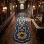 Majestic Blue & Gold Ornamental Runner Rug View 4