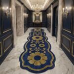 Majestic Blue & Gold Ornamental Runner Rug View 3