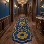 Majestic Blue & Gold Ornamental Runner Rug View 1