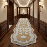 Blue and Gold Floral Runner Rug View 4