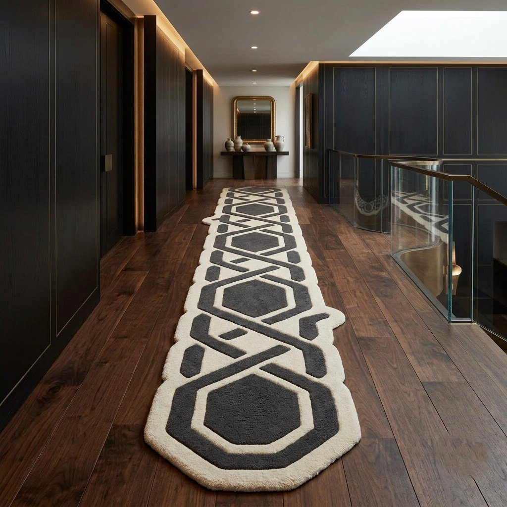 Charcoal Hexagon Geometric Runner Rug