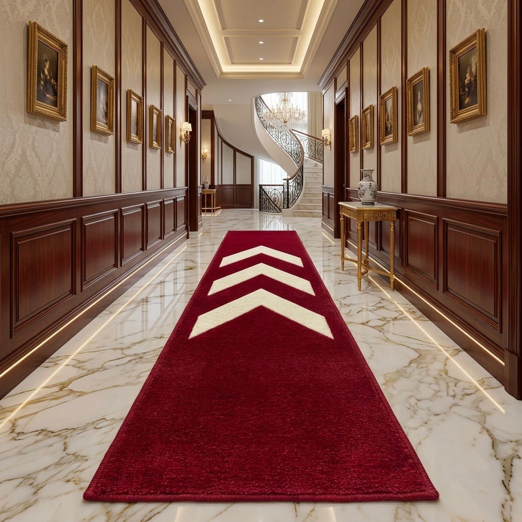 Burgundy Chevron Runner Rug – Red Geometric Hallway Carpet