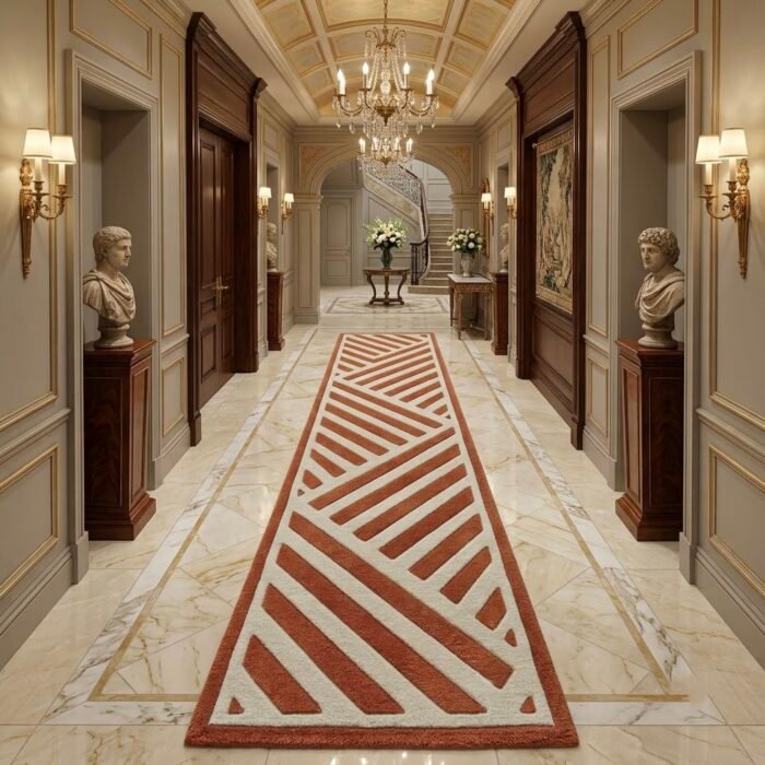 Terracotta Chevron Stripe Runner Rug handmade rug - Indian Carpets