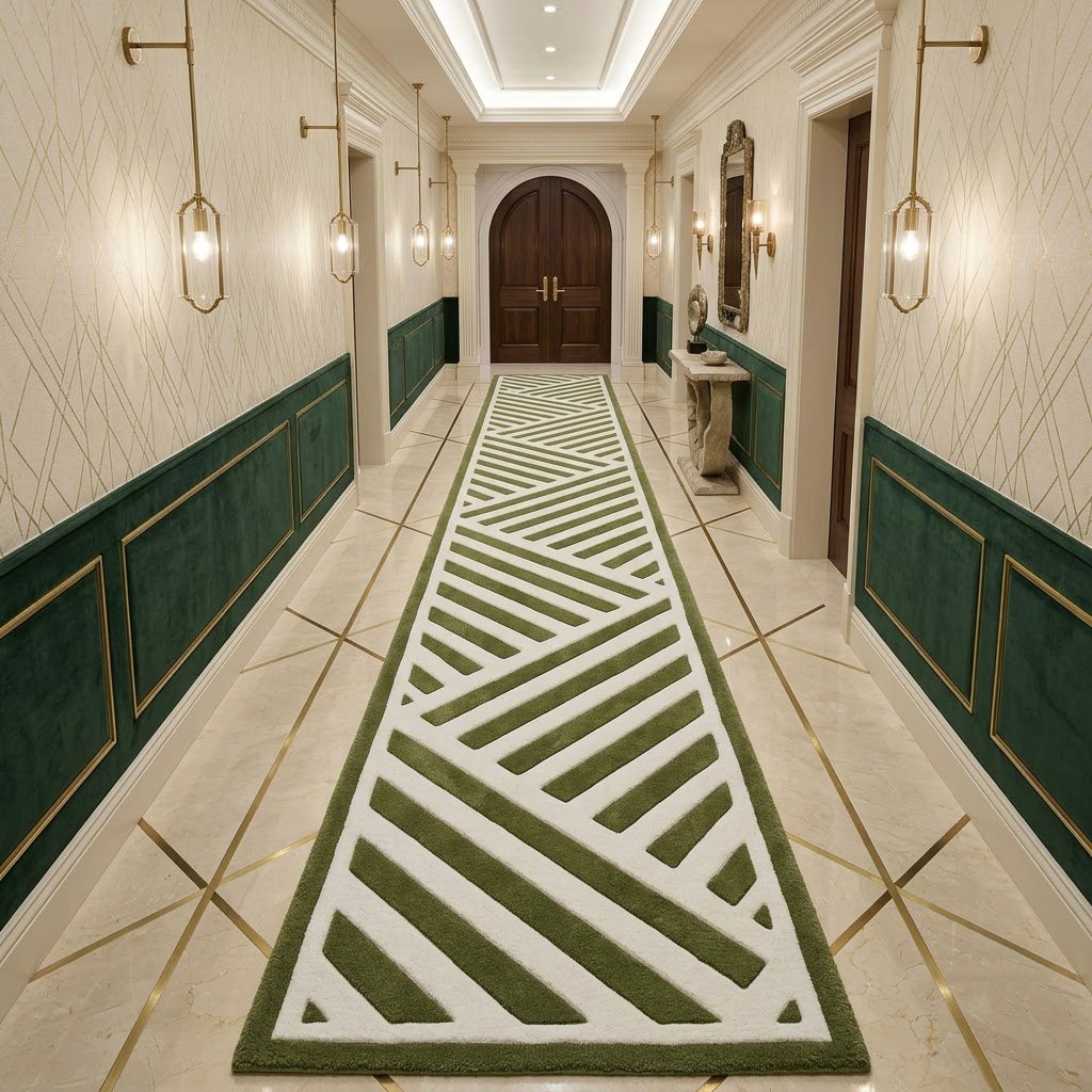 Olive Geometric Stripe Runner Rug