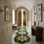 Forest Green & Ivory Floral Runner Rug View 2