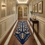 Royal Navy & Ivory Scrollwork Runner Rug View 2