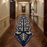 Royal Navy & Ivory Scrollwork Runner Rug View 4