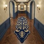 Royal Navy & Ivory Scrollwork Runner Rug with NAVY BLUE, OFF WHITE, ORNAMENTAL, ORNATE SWIRL, CREATIVE – product image 1
