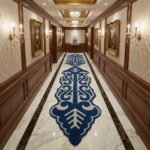 Royal Navy Scrollwork Runner Rug with NAVY BLUE, OFF WHITE, ORNAMENTAL, ORNATE SWIRL, CREATIVE – product image 1