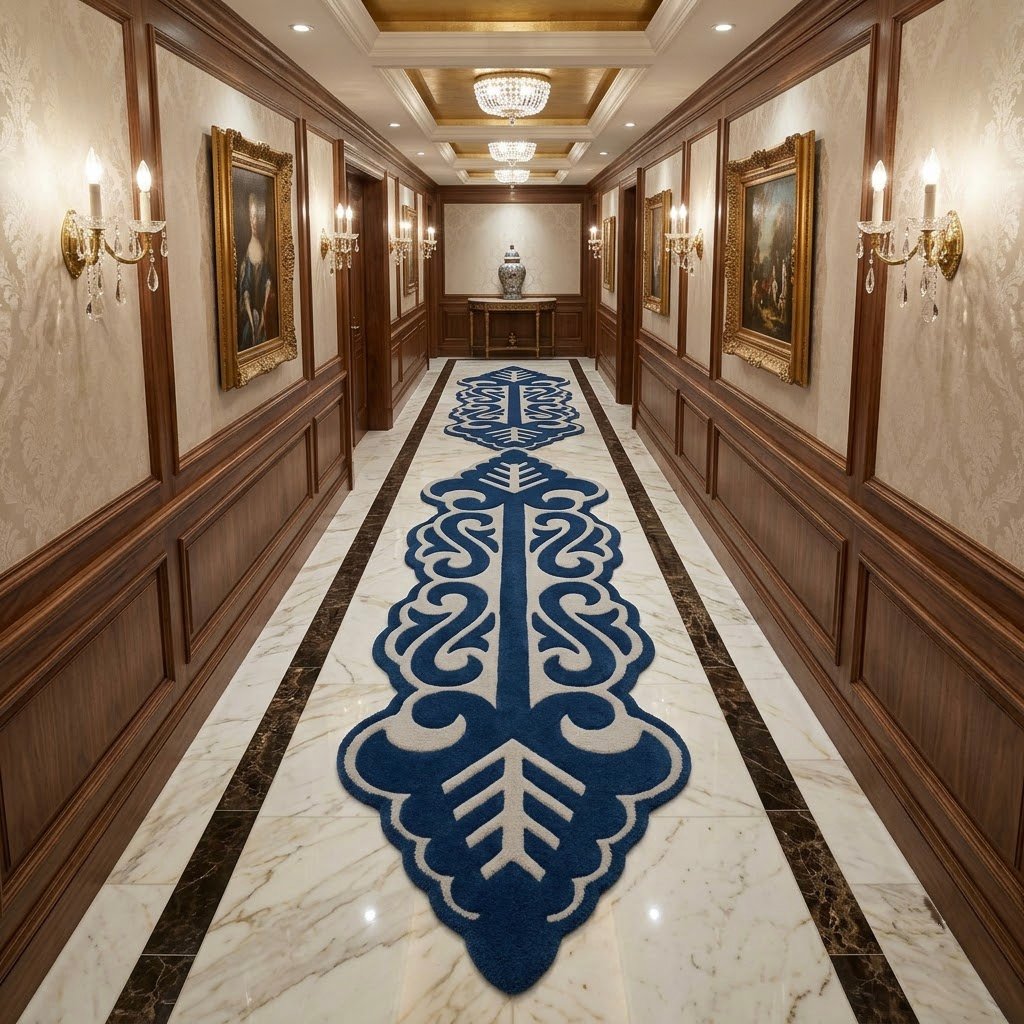 Royal Navy Scrollwork Runner Rug