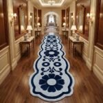 Navy & Icy Blue Floral Runner Rug View 4
