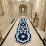 Navy & Icy Blue Floral Runner Rug View 2
