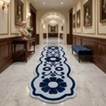 Navy & Icy Blue Floral Runner Rug with NAVY BLUE, LIGHT BLUE, FLORAL, ORNAMENTAL, CREATIVE – product image 1