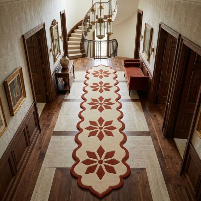 Terracotta Bloom Ornamental Runner Rug with ORANGE, OFF WHITE, FLORAL, ORNAMENTAL, CREATIVE, HAND TUFTED – product image 1