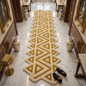 Golden Ivory Architectural Runner Rug with GOLD, OFF WHITE, GEOMETRIC, GRAPHIC, CREATIVE, HAND TUFTED – product image 1