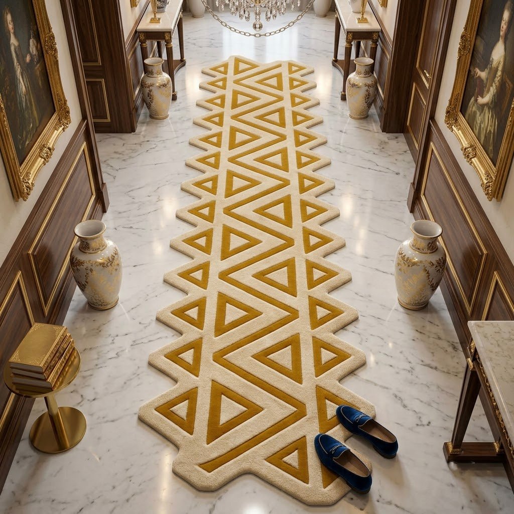 Golden Ivory Architectural Runner Rug