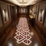 Burgundy & Ivory Triangle Geometric Runner Rug View 2
