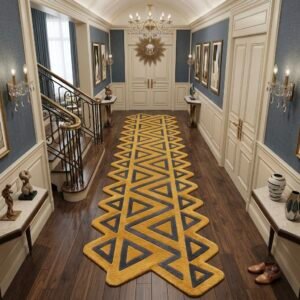 Gilded Triangle Geometric Runner Rug with GOLD, OFF WHITE, GEOMETRIC, GRAPHIC, CREATIVE, HAND TUFTED – product image 1