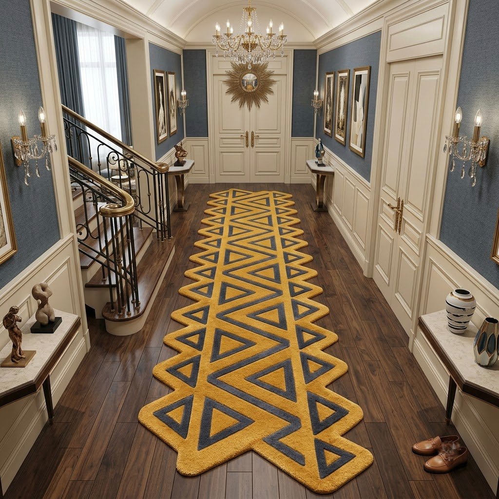 Gilded Triangle Geometric Runner Rug