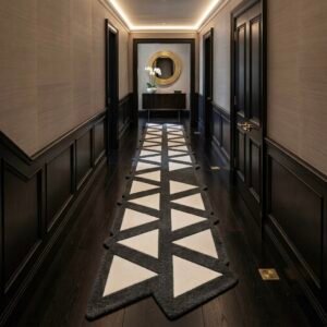 Graphite & Ivory Architectural Runner Rug with CHARCOAL, OFF WHITE, ABSTRACT, GEOMETRIC, GRAPHIC, CREATIVE, HAND TUFTED – product image 1