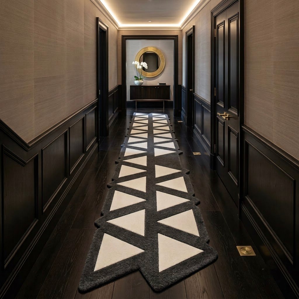 Graphite & Ivory Architectural Runner Rug