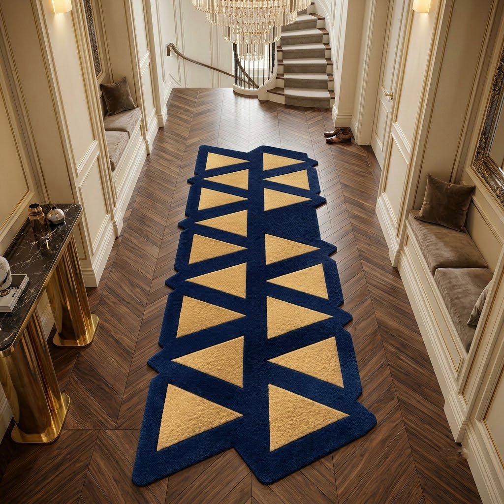 Indigo Linear Geometry Runner Rug