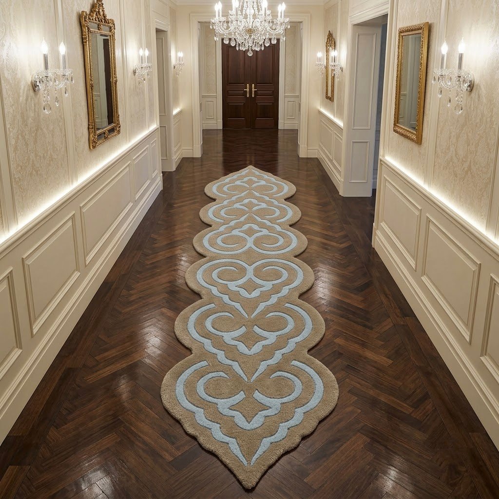 Camel & Blue Ornamental Runner Rug