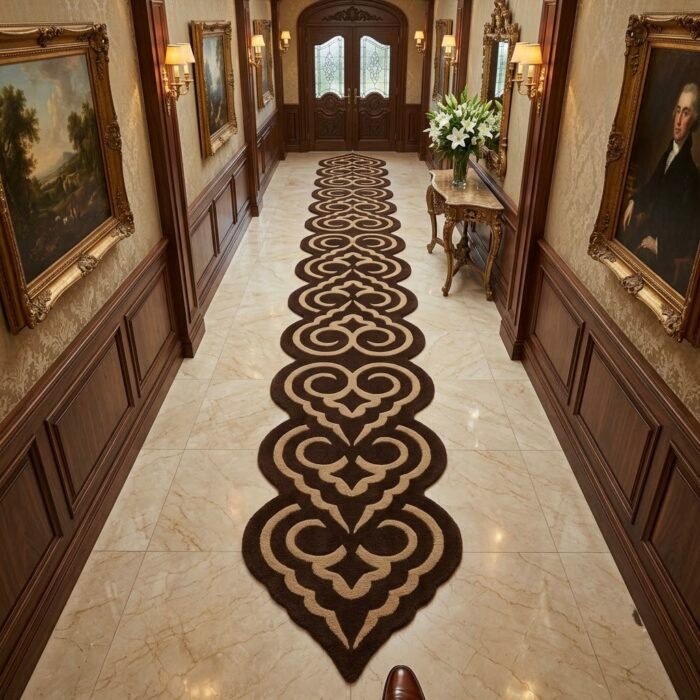 Imperial Brown & Ivory Ornamental Runner Rug with BROWN, IVORY, ORNAMENTAL, ORNATE SWIRL, SCROLLWORK, Symmetrical, HAND TUFTED – product image 1