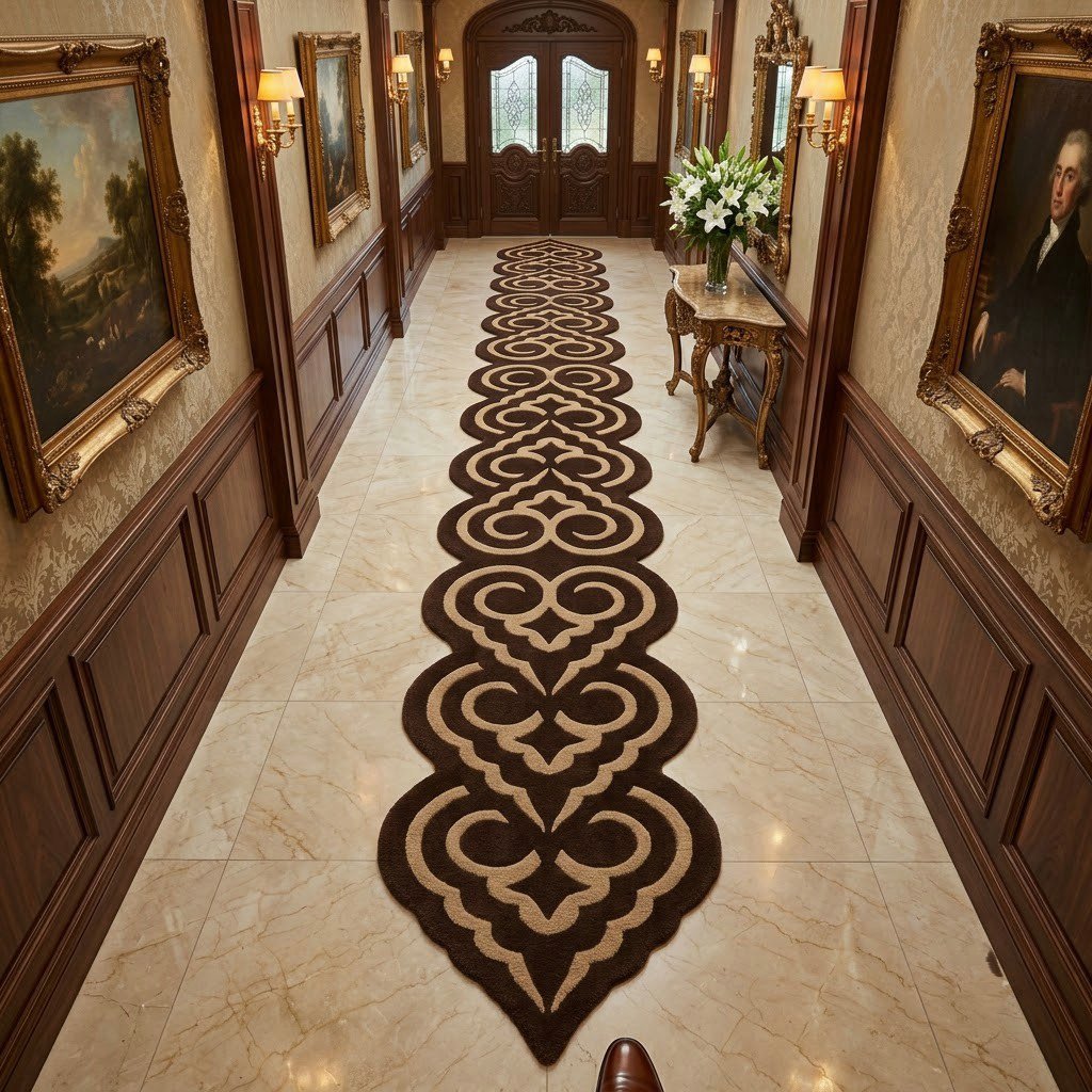 Imperial Brown & Ivory Ornamental Runner Rug