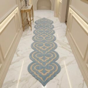 Azure & Ivory Ornamental Runner Rug with LIGHT BLUE, IVORY, ORNAMENTAL, ORNATE SWIRL, SCROLLWORK, Symmetrical, HAND TUFTED – product image 1